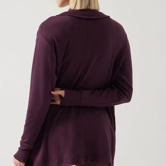 ATHLETA SPICED CABERNET POCKETS NIRVANA PRANAYAMA RESTORE WRAP CARDIGAN - Picture 2 of 6